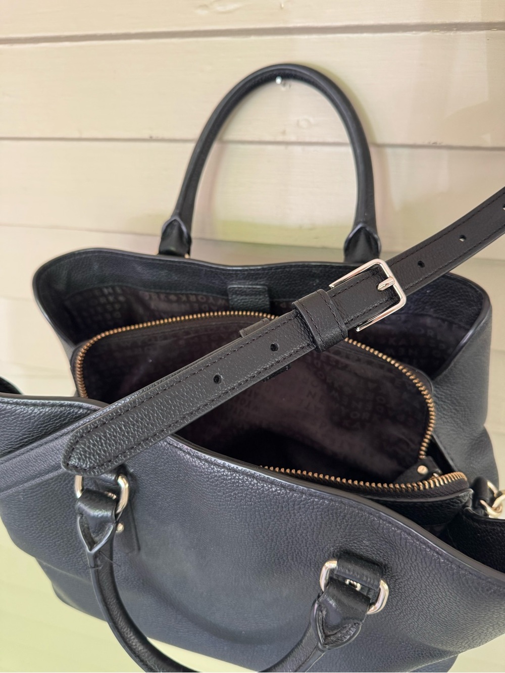 kate spade Black Pebbled Leather Tote with Gold Logo - Picture 6 of 9